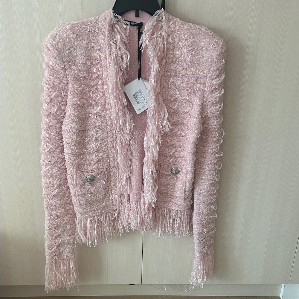 Balmain Women's Pink Fringe Bouclé Jacket